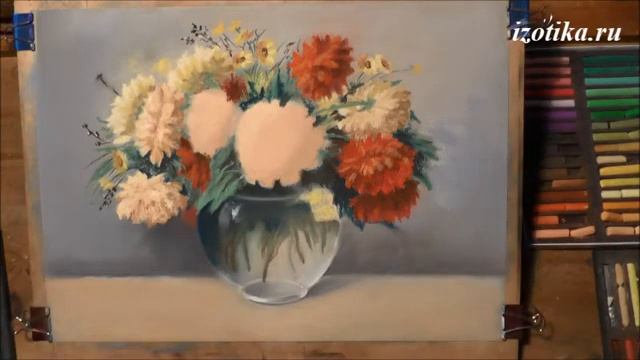 Натюрморт с георгинами. Сухая пастель. Часть 2 смотреть онлайн