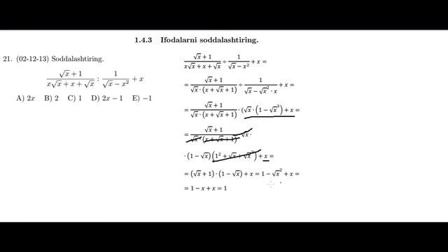 1.4.3 Ifodalarni Soddalashtiring [16-29-misol] [Matematika] [1996-2007-to'plam]