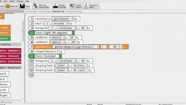 Vex IQ 105 - Using a Gyro with Graphical RobotC