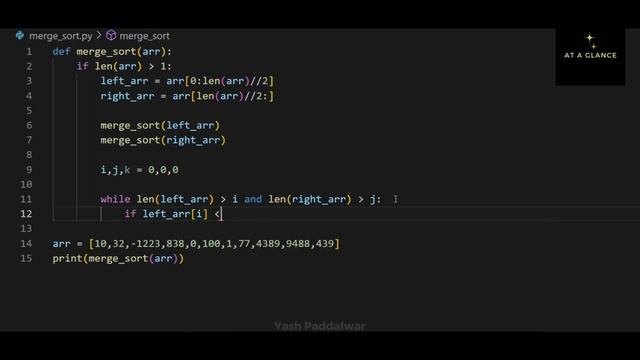 Merge Sort Implementation in Python | At A Glance | #mergesort смотреть онлайн