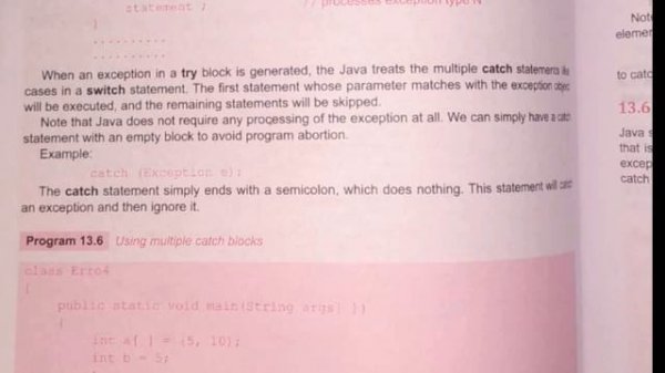 Multiple Catch Statement | Exception handling Java | Java balaguruswamy audiobook