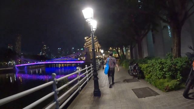 Singapore City Night Walking Boat Quay To Merlion Park - 4K 60fps