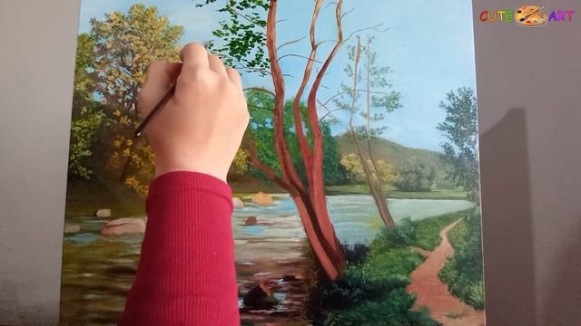 ДЕРЕВО У РЕКИ Живопись Маслом | Oil Painting Landscape смотреть онлайн