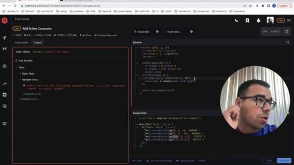 Codewars JavaScript, решение задачи RGB To Hex Conversion