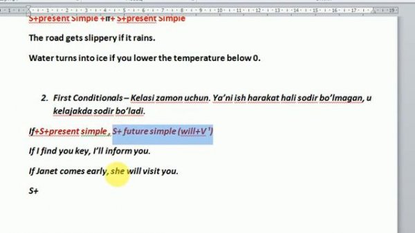 Zero and First Conditionals - Nollik va birinchi toifadagi shart ergash gaplar (If Conditionals)