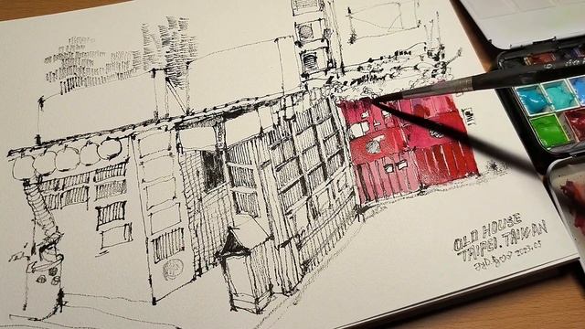 Urban Sketch and Paint Street Alley Buildings | Simple Watercolor, Gouache Painting and Writing смотреть онлайн