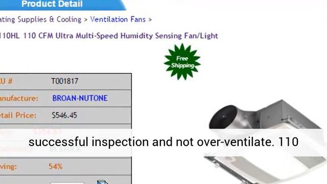 110 CFM Ultra Multi-Speed Humidity Sensing Fan/Light - BROAN ULTRA Humidity Sensing Fans Reviews смотреть онлайн