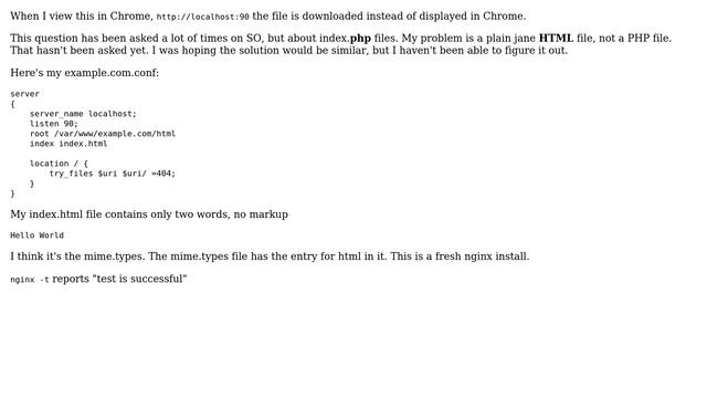Fresh install of nginx causes browser to download index.html instead of opening it смотреть онлайн