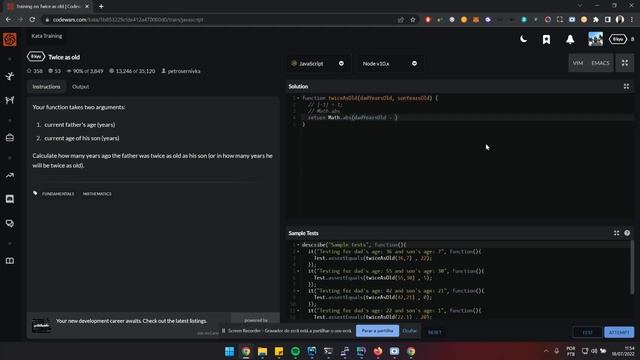 CodeWars #4 - Twice as old (100 Days of Code) смотреть онлайн