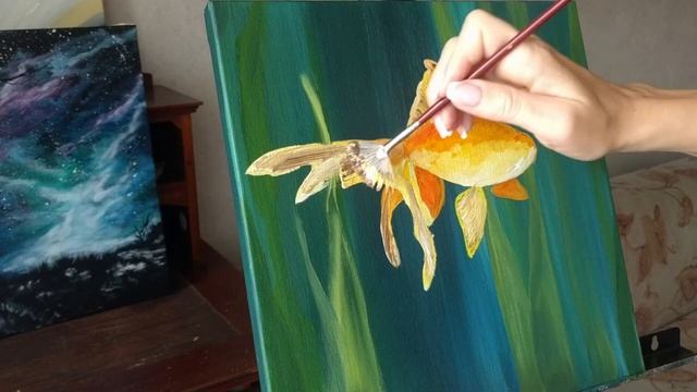 VedvaArt - Золотые Рыбки - рисуем акрилом пошагово. Goldfish fish - acrylic painting step by step. смотреть онлайн