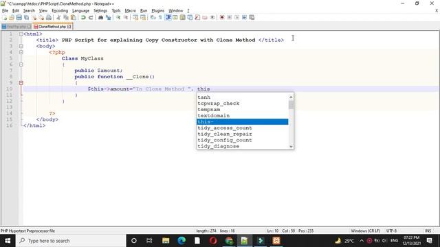 PHP Script to explain copy constructor with Clone Method смотреть онлайн