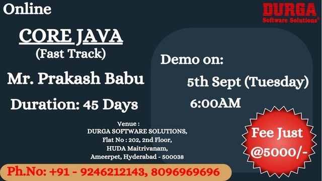 CORE JAVA (Fast Track) Online Training @ DURGASOFT смотреть онлайн