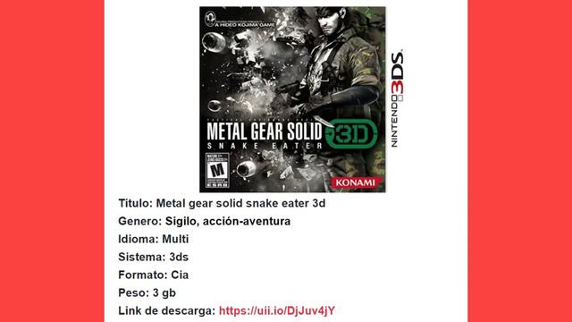 Metal Gear Solid 3D cia Mega 1 link смотреть онлайн