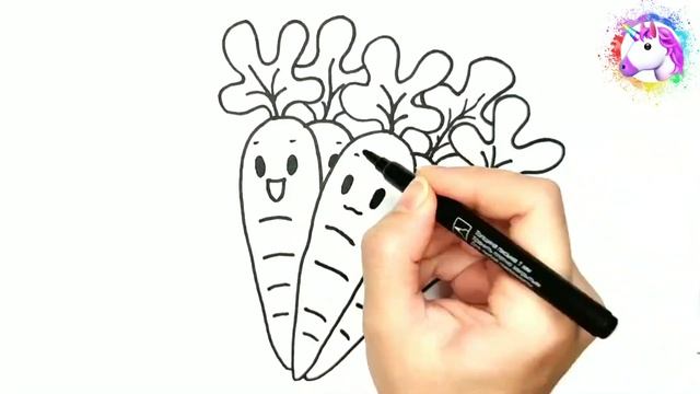 Уроки рисования для детей. Рисунок морковка. Раскраска морковь. смотреть онлайн