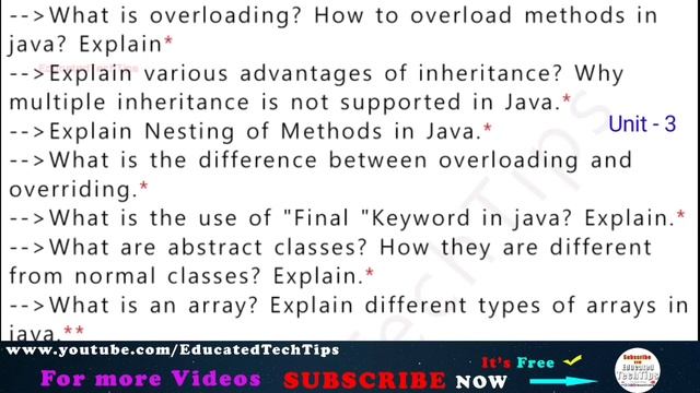 JAVA ( OOPS ) important List || unit-wise Degree 3rd sem 2nd year Computers || by EducatedTechTips смотреть онлайн