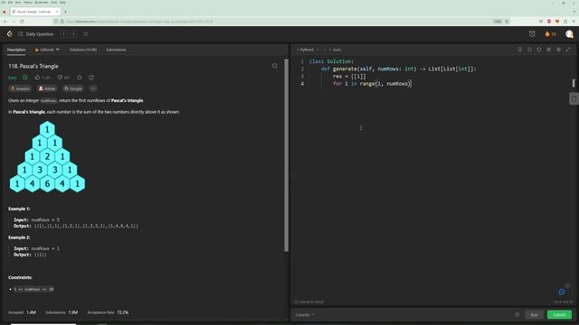 Pascal's Triangle - LeetCode 118 - Python смотреть онлайн
