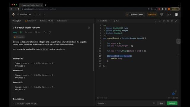 Search Insert Position | Javascript Solution (LeetCode) смотреть онлайн