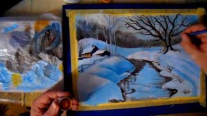 Рисуем вместе. Как нарисовать зимний пейзаж.Как рисовать снег акрилом.