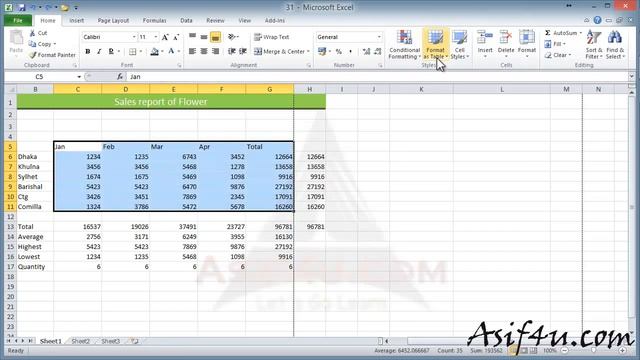 Excel 2010 Essential Training Bangla 31 Format as table in Excel YouTube смотреть онлайн