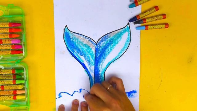 Как нарисовать ХВОСТ КИТА - рисуем масляной пастелью от РыбаКит смотреть онлайн