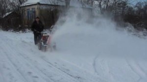 Уборка снега,  Мотоблоком ОКА и Снегоуборщиком ЦЕЛИНА.