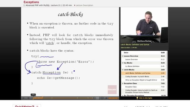 PHP with MySQL - Exceptions смотреть онлайн