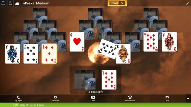 Star Club/TriPeaks Medium II/Game No 02/Clear 12 Fives in 3 Deals/ Microsoft Solitaire Collection смотреть онлайн