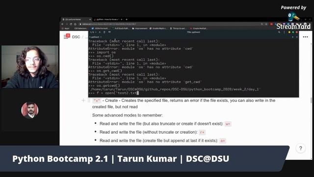Python Bootcamp | Week 2, Day 1 | Tarun Kumar | DSC@DSU смотреть онлайн