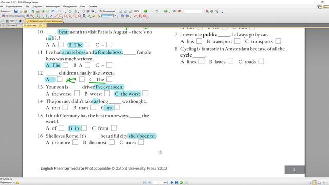English File Intermediate - Quick Test #3 Тест Comparatives & superlatives, articles, transport etc смотреть онлайн