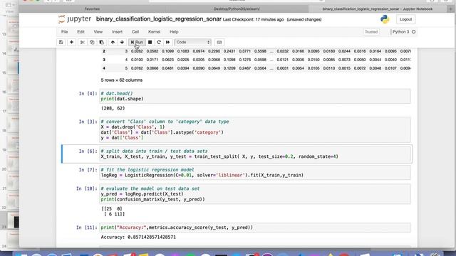 Binary classification on Sonar dataset , sklearn, logistic regresson смотреть онлайн