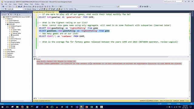 F2017 Database Essentials - Intro to Aggregate Functions смотреть онлайн