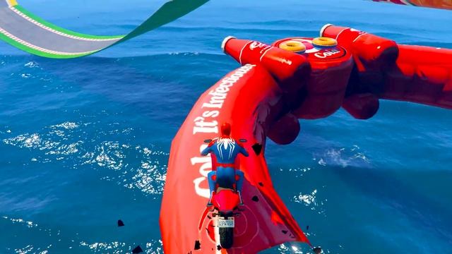 GTA V Epic New Stunt Map Car Race Challenge by Motorcycle ride on the spiders fall to Spider Sharks смотреть онлайн