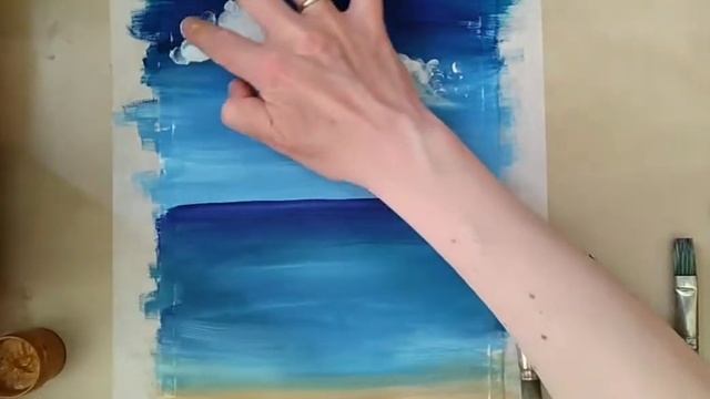 Правополушарное рисование. Рисуем море и ветки пальм. смотреть онлайн