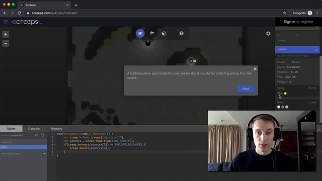 Screeps Tutorial Walkthrough for Beginners - 1. Game UI & Basic Scripting смотреть онлайн