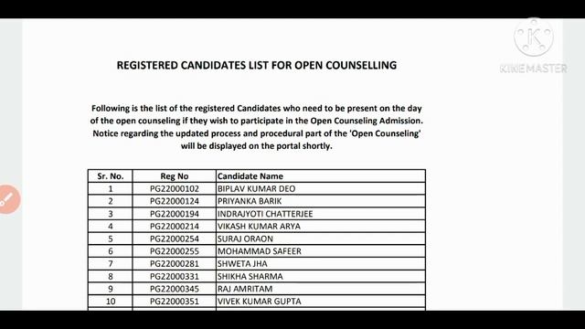 List of Candidates for Open Counselling Updated Notice 2020 Today смотреть онлайн