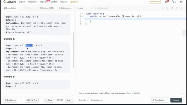Leetcode 1838: Frequency of the Most Frequent Element | Java Solution смотреть онлайн