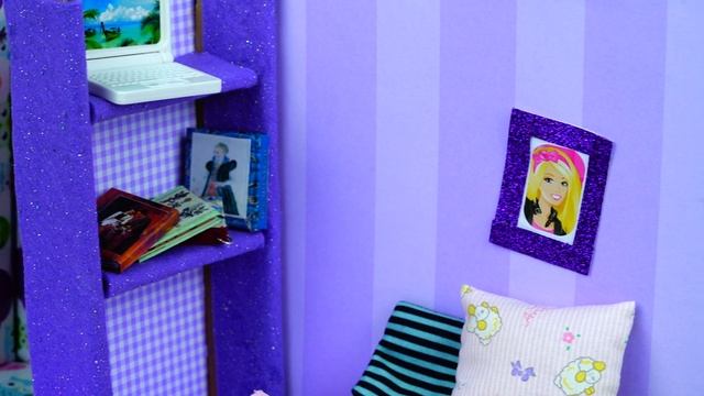 DIY Miniature Cardboard House - purple Bedroom and bathroom for Barbie смотреть онлайн