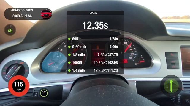 JHM Audi C6 A6 stage 2 3.0T Runs 12.35 @111 mph on 93 Octane! - Dragy смотреть онлайн