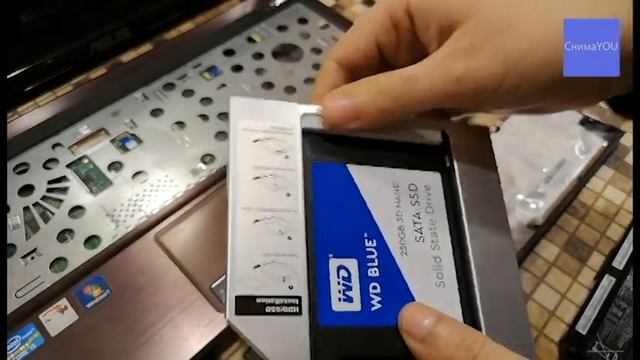 Установка SSD накопителя WD Blue WDS 250 G2B0A 250Гб с помощью AGESTAR SSMR2S на ноутбук ASUS K53S смотреть онлайн