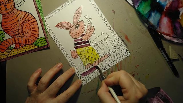 Мастер-класс "Зайчик и барабан", рисование в технике лубок смотреть онлайн