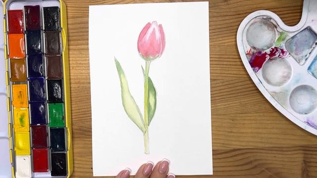 Как нарисовать тюльпан карандашом и акварелью начинающим | Рисунок поэтапно и легко для детей смотреть онлайн