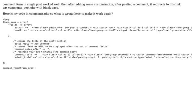 Wordpress: comment form code redirect to wp_comments_post.php with blank page смотреть онлайн