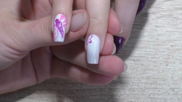 Стрекоза и розовые цветы Красивый и простой весенний дизайн ногтей топ 2017 Nail art.design manicur смотреть онлайн