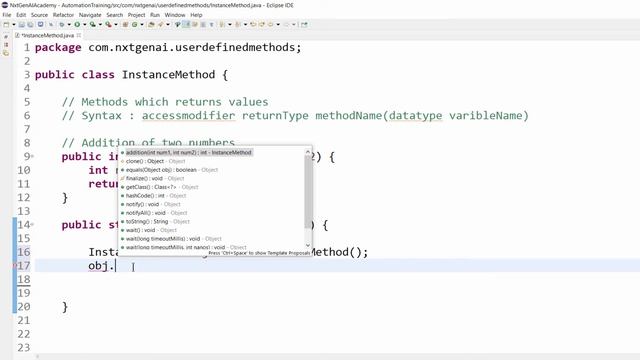 Java for Selenium : 23. Java User Defined Methods | Instance Method | Non Static Method смотреть онлайн