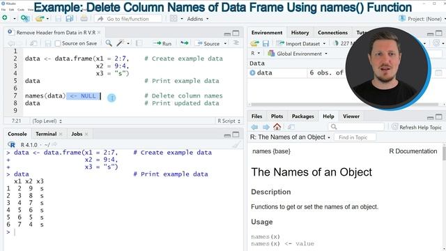Remove Header from Data Frame in R (Example) | How to Delete Column Names | names() Function & NULL смотреть онлайн