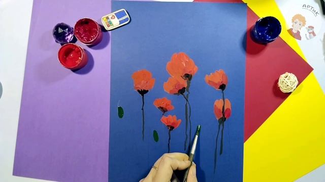 Рисуем маки. Легкий урок для детей. Онлайн школа рисования АРТИК смотреть онлайн