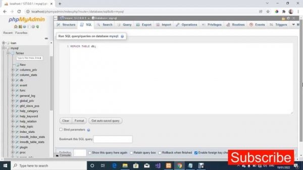 1034 Index for table 'db' is corrupt; try to repair it - phpMyAdmin