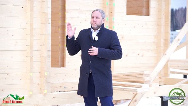 Строительство деревянного дома зимой. Коттедж из двойного бруса. смотреть онлайн