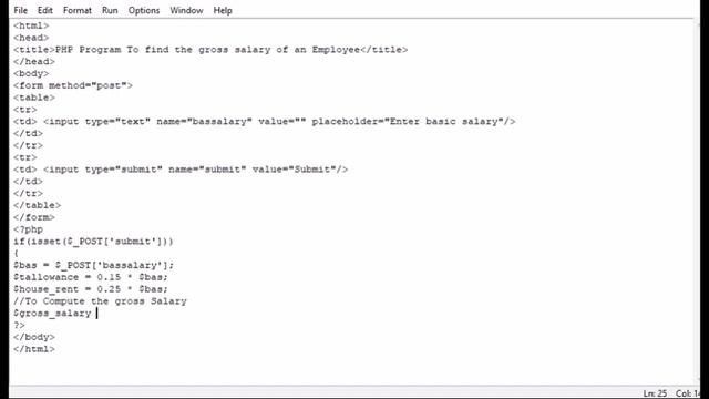 PHP Program To find the gross salary of an Employee смотреть онлайн