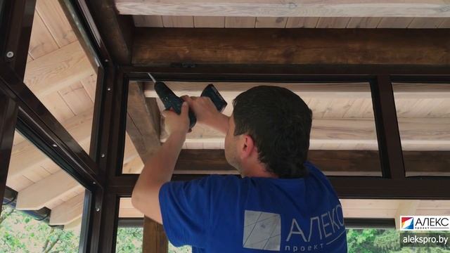 Остекление террасы алюминиевым профилем СИАЛ / Баня с террасой из холодного алюминия от alekspro.by смотреть онлайн